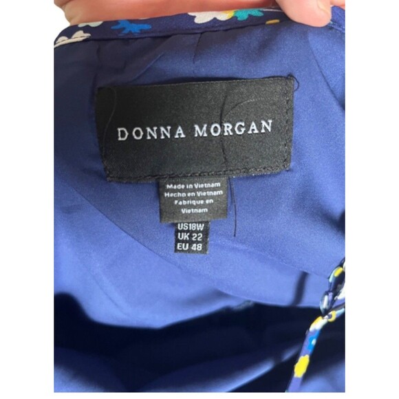 Donna Morgan Blue And Yellow Small Floral V Neck Midi Dress NWOT Sz 18W - Picture 5 of 7